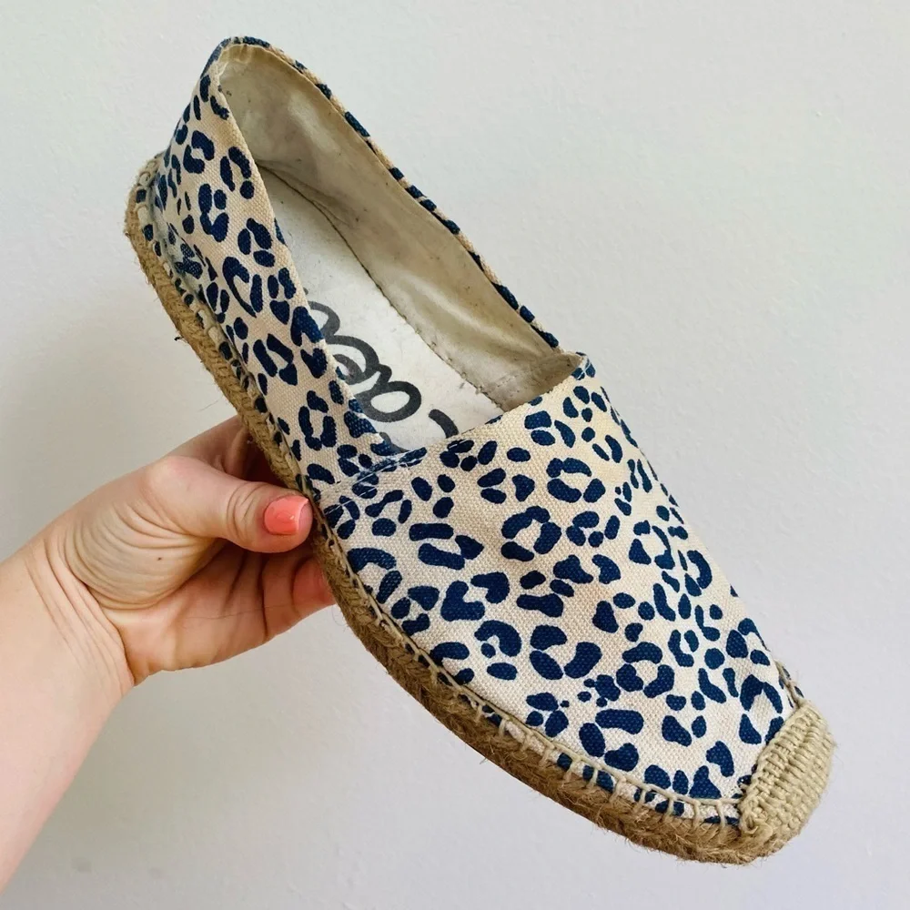 Sam Edelman Blue Cheetah Print Canvas/Linen Espadrilles - Summer Flats